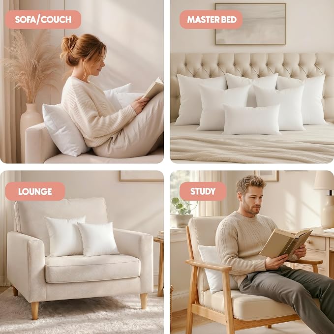 Utopia Bedding 20x20 Pillow Inserts, Set of 2, White – Indoor Decorative Throw Pillows for Bed, Sofa & Couch – Soft, Supportive & Fluffy Cushion Inserts