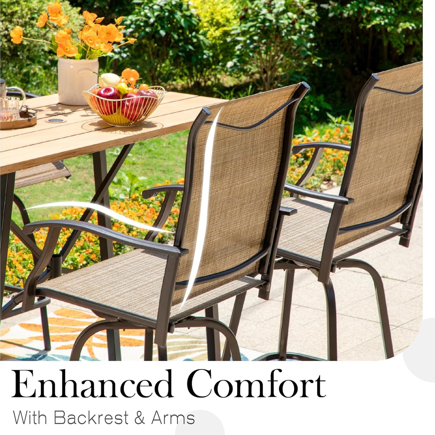 Sophia & William Outdoor Bar Set, Patio Bar Table and Chairs Set, Bar Height Patio Set - 4 x Swivel Bar Chairs(Brown), 1 x Square Bar Table(Wood-Like)