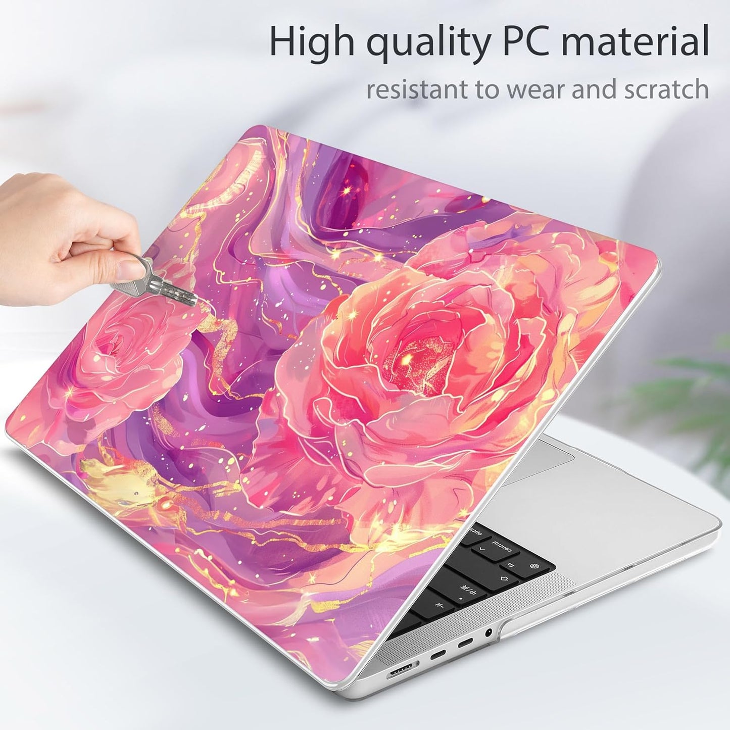 Tuiklol for MacBook Pro 14 Inch Case 2024-2021 Release M4 A3112 A3401 A3185/M3 A2918 A2992/M2 A2779/M1 A2442 Pro/Max,Hard Shell Case with Keyboard Cover & Screen Protector for Touch ID,Pink Roses