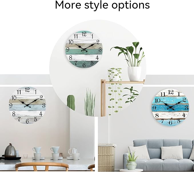 CHYLIN Wall Clock, Silent Non Ticking Battery Operated, Rustic Coastal Country Clock Decorative for Bathroom Kitchen Bedroom 8