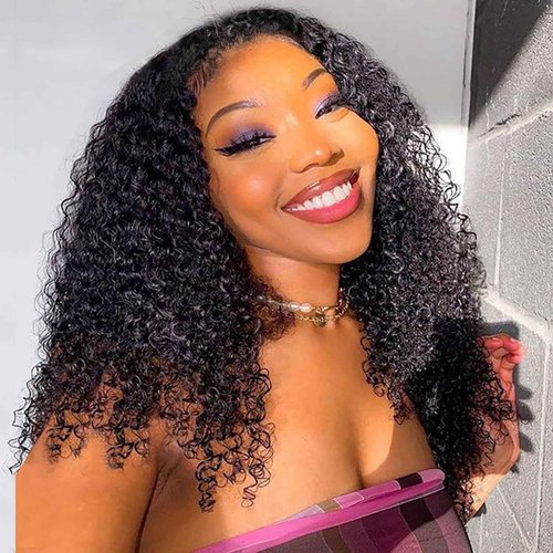 UWLK Half Wig Afro Curly 3 In 1 Glueless Wigs Human Hair 200 Density Curly Half Wig Human Hair for Women Beginner Friendly Drawstring Seamless Flip Headband Wig 18 Inch