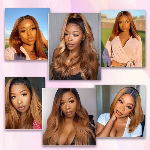 Ombre Straight Hair Bundles With Closure 12A Brazilian Virgin Remy Human Hair 2 Tone T4/30 Ombre Straight Human Hair Bundles with 4x4 Lace Closure Free Part (12 14 16 +12)