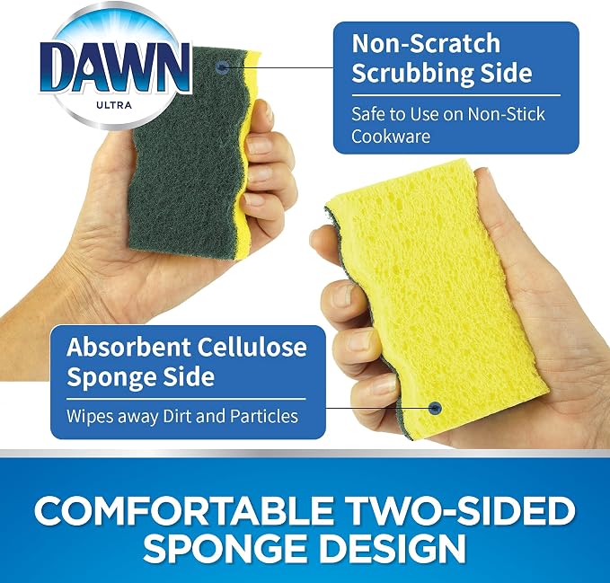 Dawn Heavy Duty Kitchen Dish Sponges, Green/Yellow (Pack of 6)