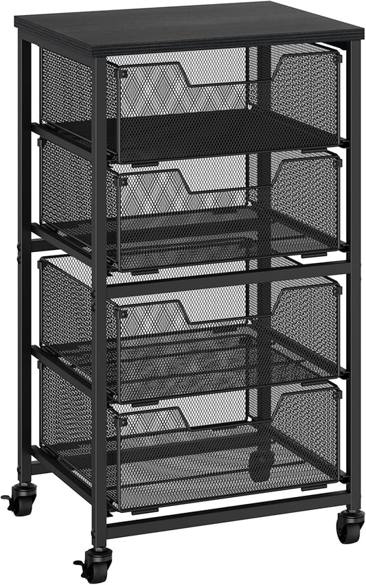 Rolling Cart with Drawers, 4-Drawer Storage Cart on Wheels with Wooden Top, Metal Utility Cart with Storage Drawers, Craft Storage Art Cart for Classroom, Office, Kitchen, Bedroom,Patent Pending