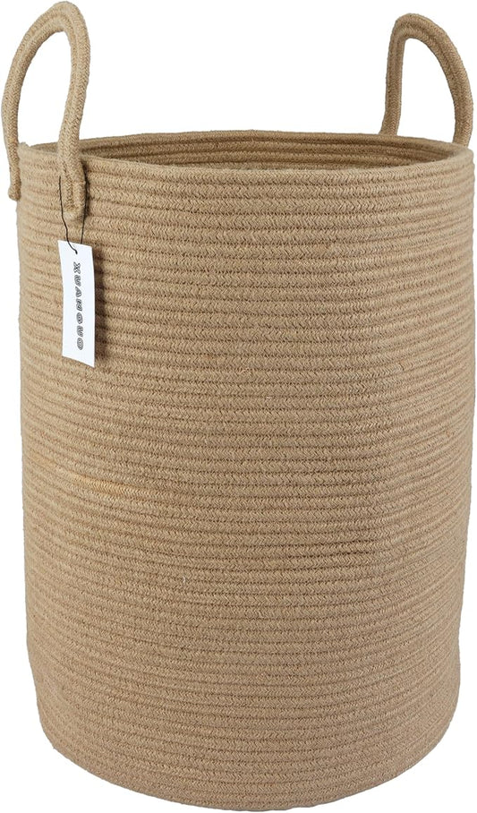 XUANGUO Cotton Rope Laundry Basket Hamper for Clothes Woven Storage Basket for Living Room Bedroom Boho Tall Rope Baskets for Blanket Toys Pillow Towels Baby Nursery Hamper Bin Large jute