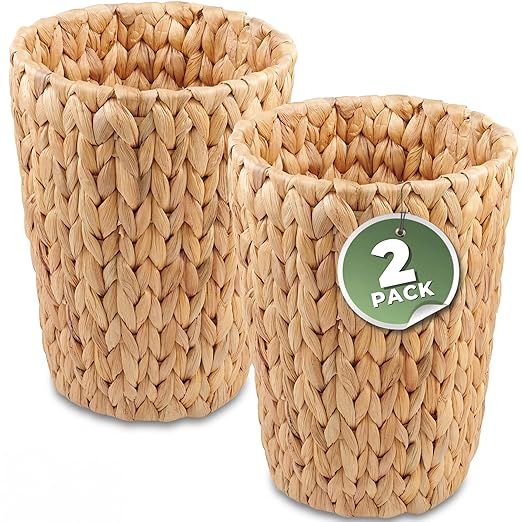84ECO 2-Pack Wicker Trash Cans - Rattan Trash Can - Wicker Waste Basket for Bathroom, Bedroom - Woven Waste Basket (Natural, 2 Gallon)