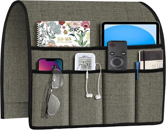 Joywell Armrest Organizer Remote Holder for Recliner Armchair Caddy Couch Sofa Arm Chair Caddie with 6 Pocket Storage for Magazine, iPad, Phone, Desert Sage