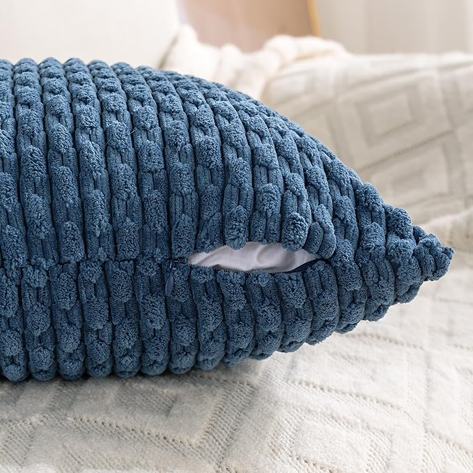 Set of 4 Blue Decorative Throw Pillow Covers 18x18 Inch Corduroy Pillow Covers for Bed Couch Sofa Living Room Soft Square Cushion Cases