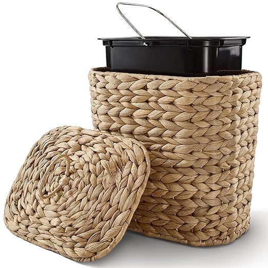 Tidita 1.5 Gallon Wicker Wastebasket with Lid, Woven from Water Hyacinth | Hyacinth Construction, Woven Design, Removable Plastic Liner Included, Removable Lid, Iron Frame, Odor Proof, Versatile Use