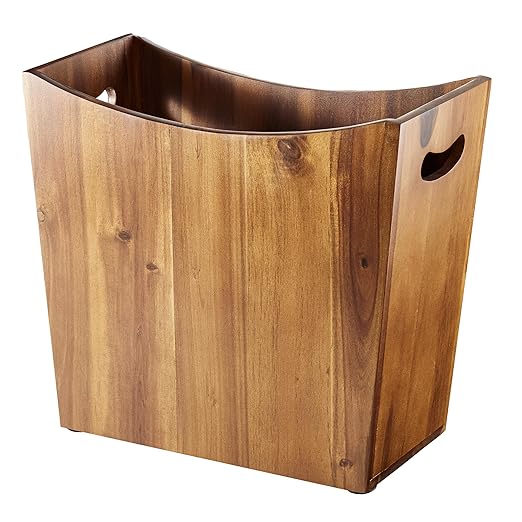 Tidita 3-Gallon Wood Trash Can with Handles for Kitchen, Bathroom, Office | Solid Acacia Wood, Compact Design, Easy to Carry with Integrated Handles, Multi-Purpose Uses, Open Top, Curved Edge Design