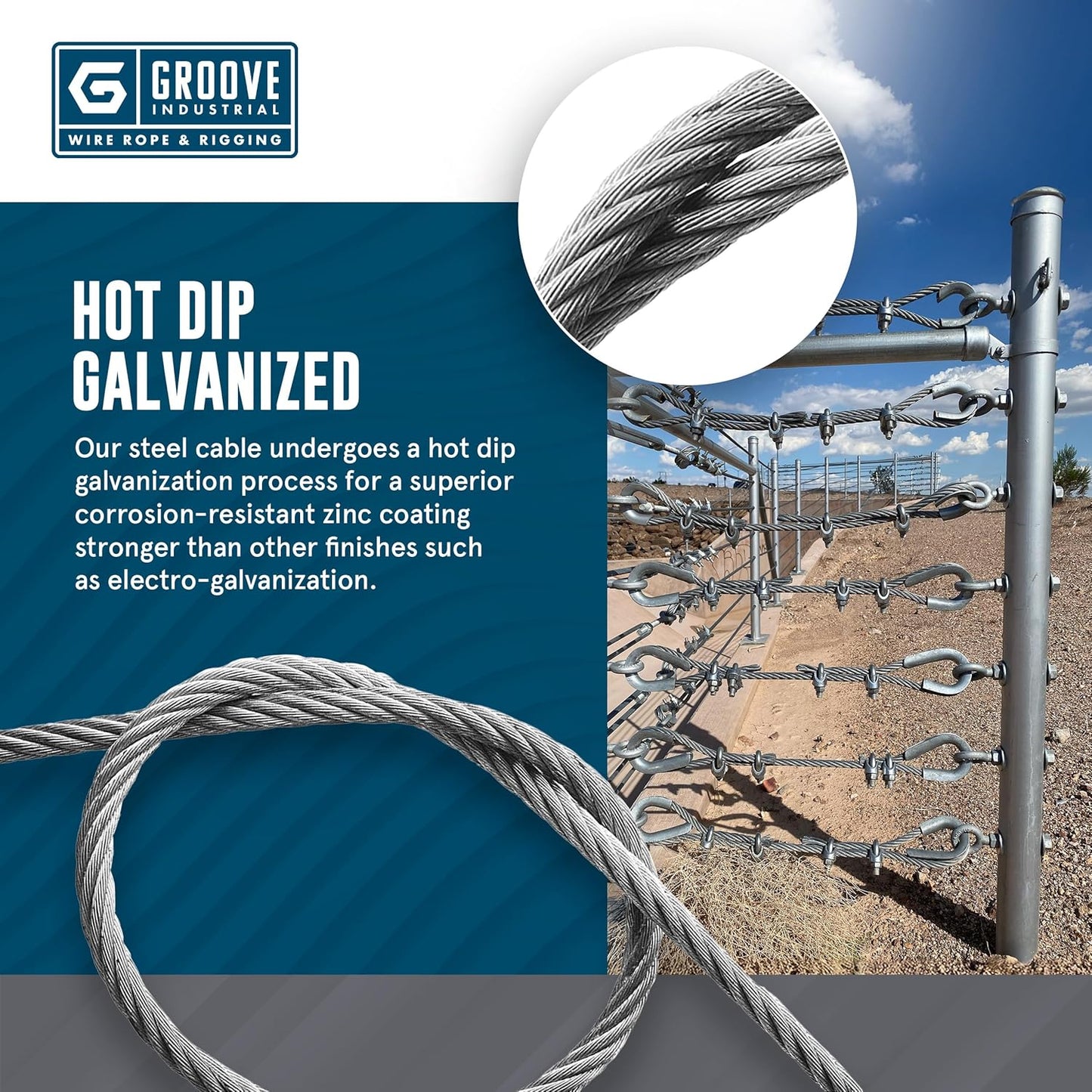 3/8’’ 7x19 Hot Dip Galvanized Aircraft Cable – Steel Wire Rope - 2000 Feet