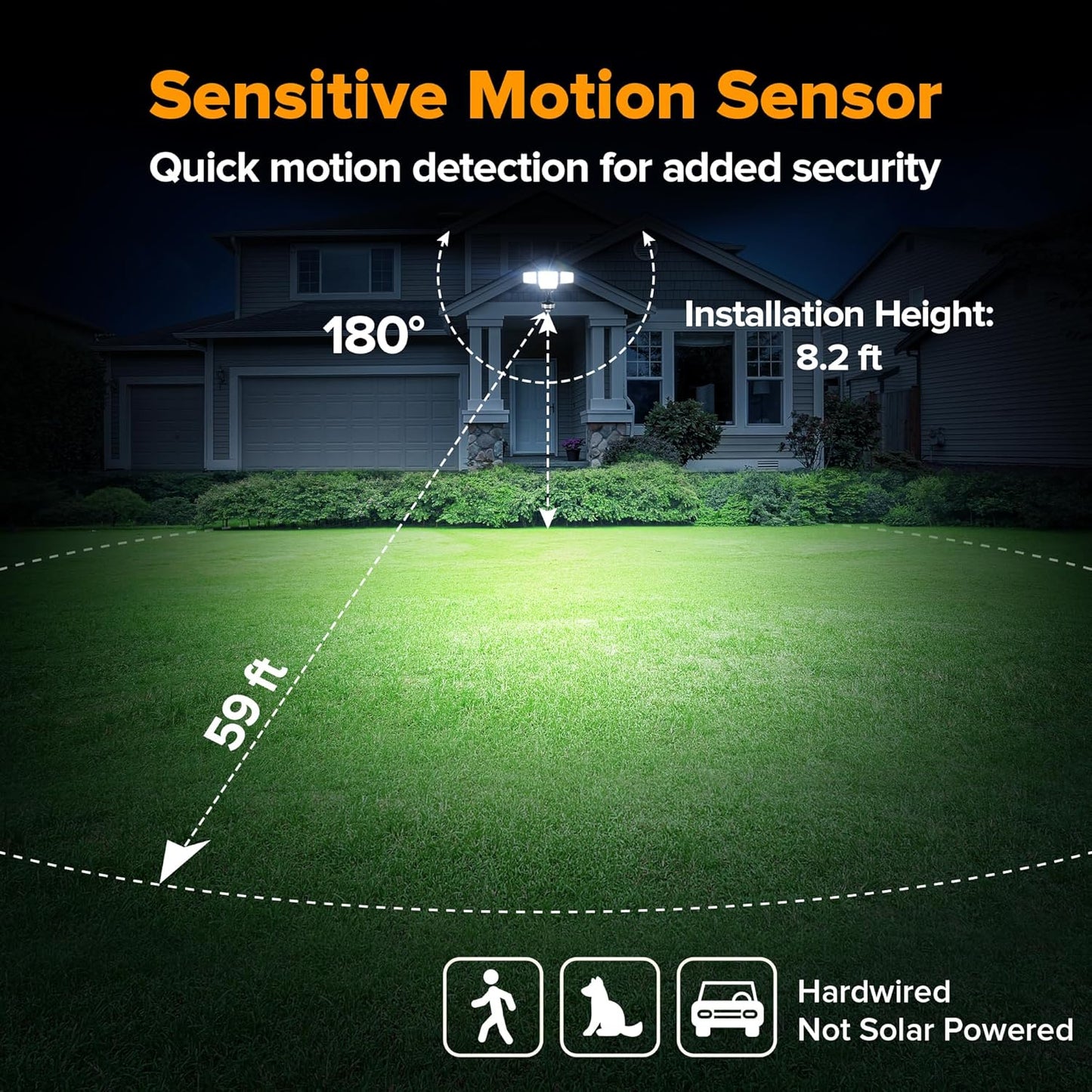 LUTEC 84W 9500LM LED Security Light Motion Sensor Outdoor Lights with Night Light, 4 Head LED Flood Lights Outdoor 5000K Daylight, IP65 Waterproof, Motion Detected Lights for Outside (Black)