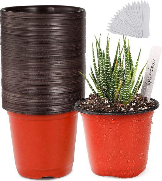 TDHDIKE Plastic Planter Nursery Pots 4" Small (50pcs) Seedlings Flower Pots Container Seed Starting Pots for Plants Come with 50pcs Labels