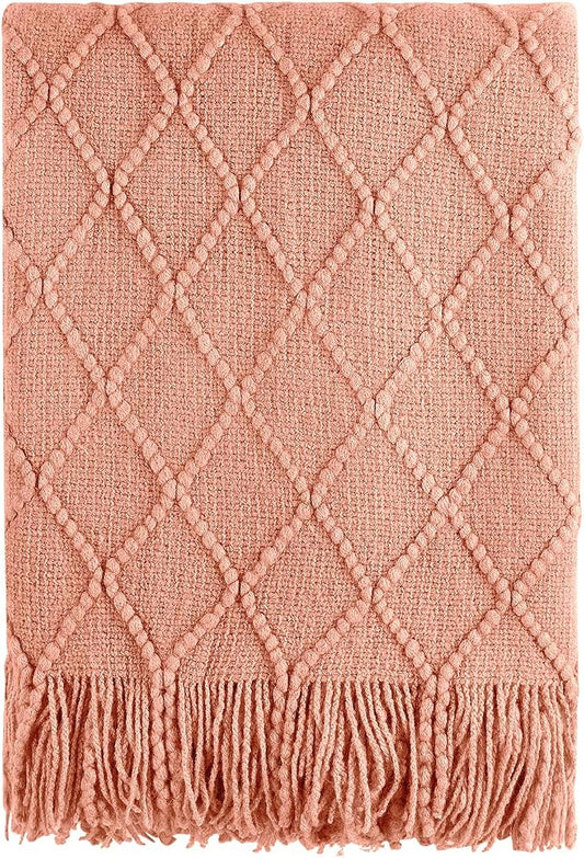 BOURINA Orange Throw Blanket 60x80 Inches Throw Textured Solid Soft Sofa Throw Couch Knitted Decorative Blanket