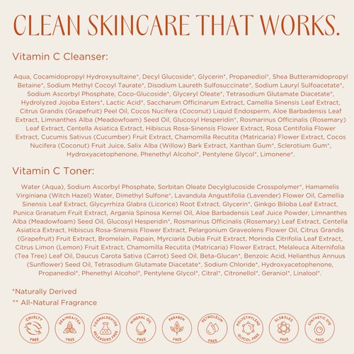 InstaNatural Vitamin C Four Step Skin Care Set with Face Wash, Toner, Serum & Moisturizer | All Natural Brightening & Hydrating Routine with Botanical Extracts – 1.68 Fl Oz (Pack of 4)