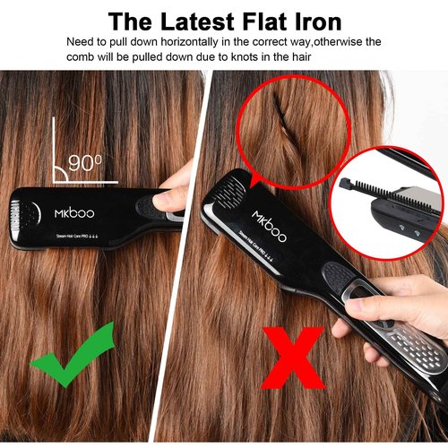 MKBOO Hair Straightener with Steam,Salon Professional Nano Titanium Ceramic Steam Flat Iron with Removable Comb+Digital LCD+5 Level Adjustable Temperature+Auto Temperature Lock White