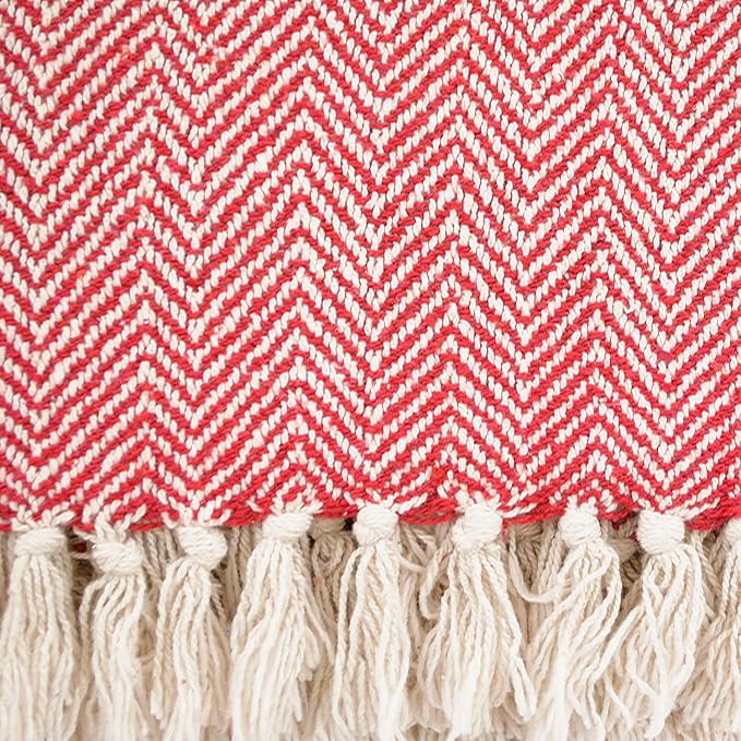 DII Chevron Throw Collection Handloomed Cotton, 50x60, Tango Red