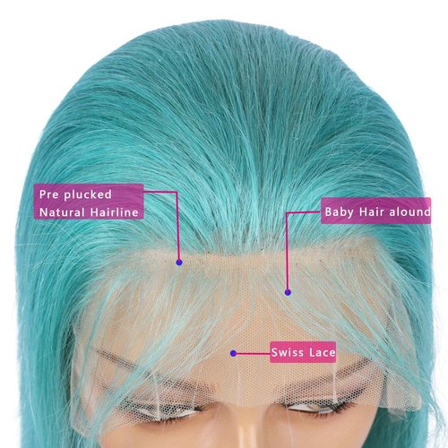 Guanyuhair Pre-plucked Short Bob Human Hair Lace Front Wigs Glueless Silky Straight 150% Full Density #Light Blue Free Part Bob Wigs For Black Women 14inch