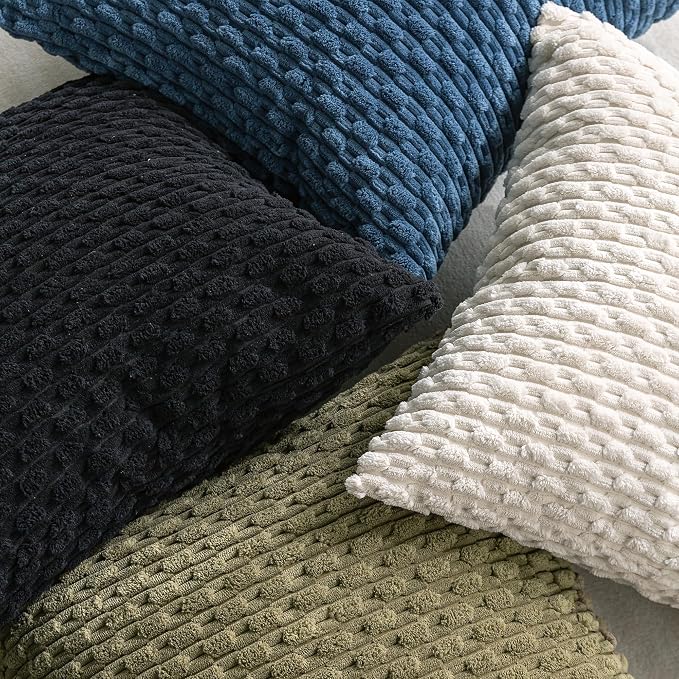 Set of 4 Black Decorative Throw Pillow Covers 12x20 Inch Corduroy Pillow Covers for Bed Couch Sofa Living Room Soft Cushion Cases