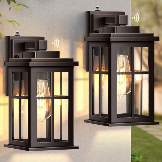 Anti-Rust Dusk to Dawn Outside Lights, 2-Pack Oil Rubbed Bronze Exterior Lighting Fixtures, Easy-to-Install Waterproof Modern Outdoor Wall Light for Porch, Garage, Front Door