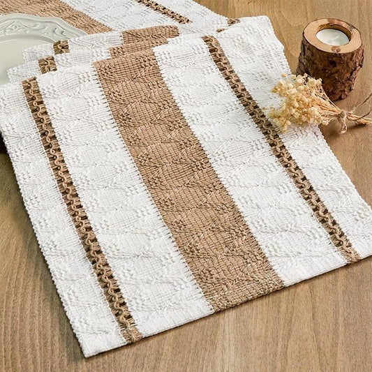 FEXIA Boho Table Runner for Hoilday Spring Home Decor Farmhouse Rustic Table Runner Macrame Burlap Coffee Table Decor House Decoration for Living Room Bridal Shower (12x72 Inches)