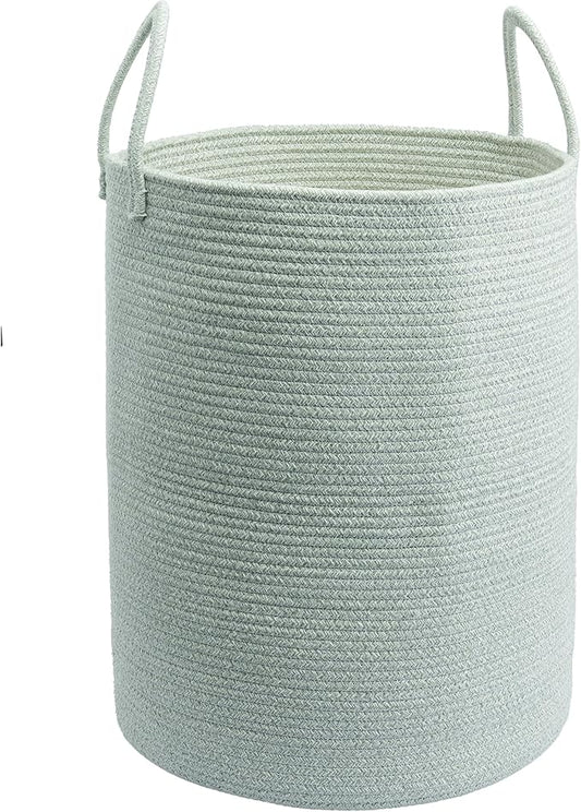 XUANGUO Cotton Rope Laundry Basket Hamper for Clothes Woven Storage Basket for Living Room Bedroom Boho Tall Rope Baskets for Blanket Toys Pillow Towels Baby Nursery Hamper Bin green Large