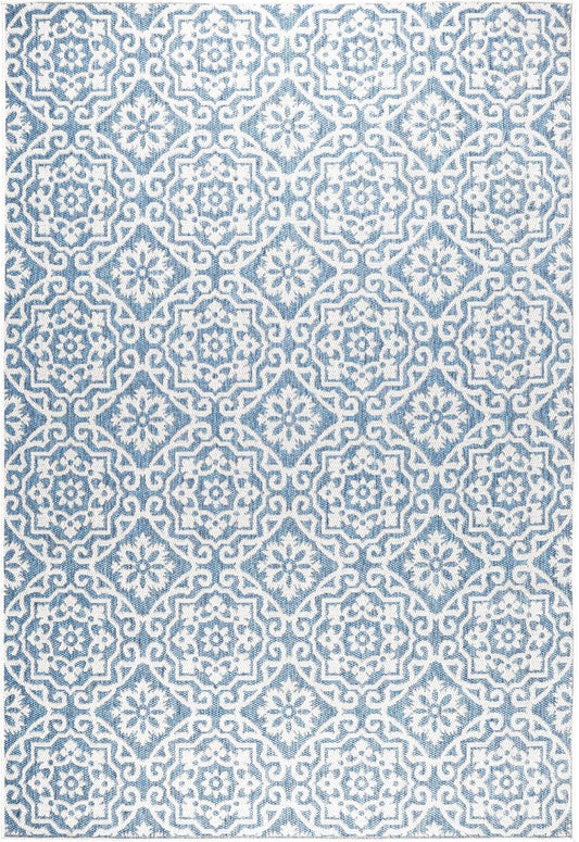 Nicole Miller New York Patio Country Julia Transitional Geometric Indoor/Outdoor Area Rug, Blue/Grey, 1'9"x2'11"
