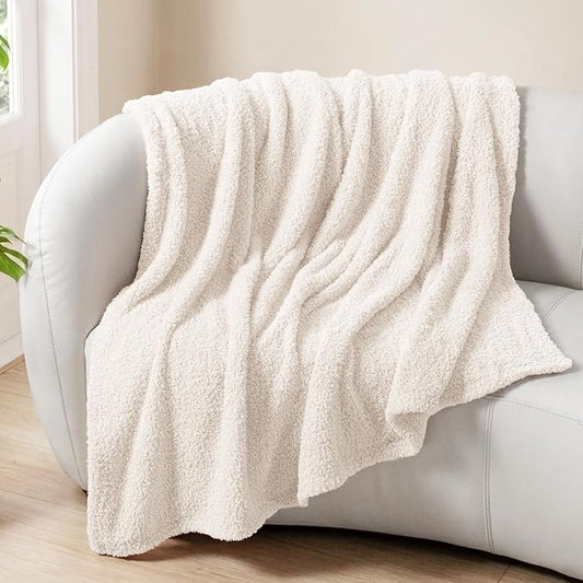 Exclusivo Mezcla Fleece White Throw Blanket for Couch Sofa, Ultra Soft, Lightweight and Fluffy Blankets for Women, All Season, 50x60 Inches