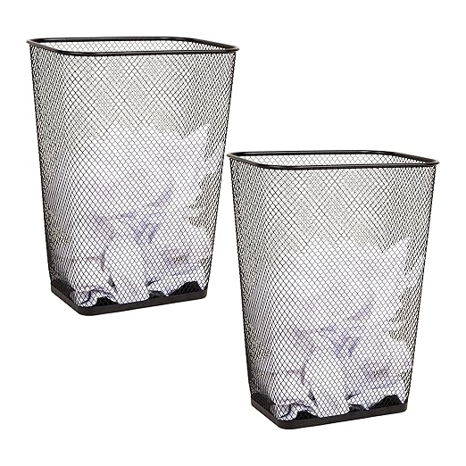 Mind Reader Executive Waste Paper Bins, 10 Gallon, Black, Set of 2 | Metal Mesh, Solid Bottom, Non Slip Pads, Office and Home