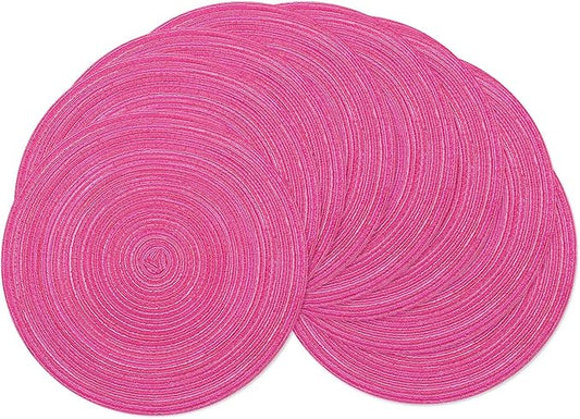 SHACOS Round Placemats Set of 8 Braided Cotton Polyester Table Placemat 15 inch Circle Place Mats for Kitchen Dining Table Holiday Party (Hot Pink, 8)