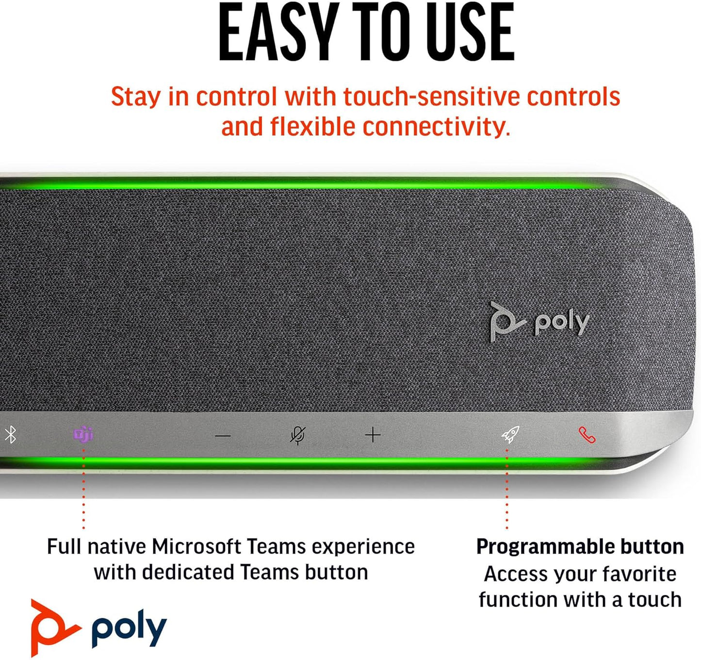Poly Sync 40 Smart Speakerphone (Plantronics) - Flexible Workspaces - Connect to PC/Mac via USB and Smartphones via Bluetooth - Certified for Microsoft Teams – Amazon Exclusive