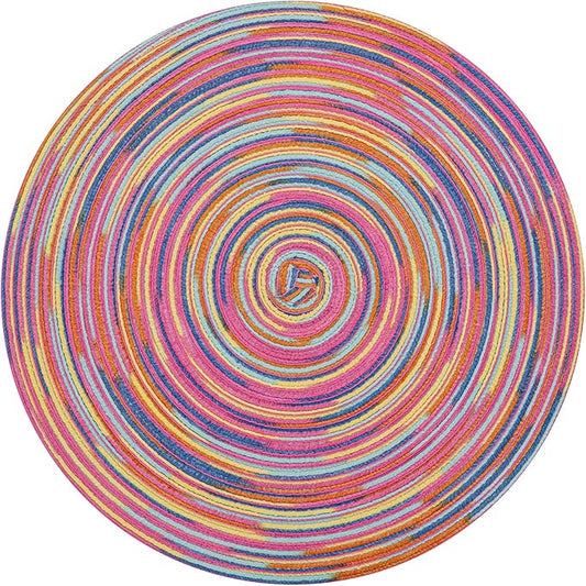 SHACOS 15 inch Round Placemats Set of 6 Variegated Multicolor Place Mats Cotton Polyester Braided Non Slip Washable Heat Resistant Table Mats for Home Wedding Dinner Party Table Decor, Rainbow Pink