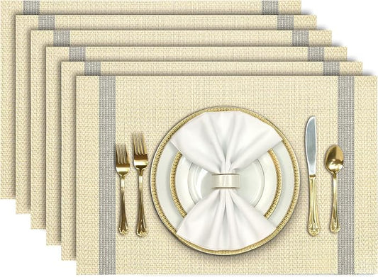 Aofmee Placemats Set of 6, Heat Resistant Place Mats, Washable Durable PVC Table Mats, Woven Vinyl Plastic Placemats for Dining Table, Non-Slip Stain Resistant Kitchen Table Placemats, Easy to Clean
