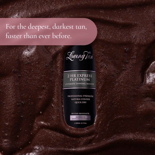Loving Tan Platinum 2 HR Express Self Tanning Mousse, Darkest Shade Yet - Streak Free, Professional Quality Sunless Tanner- 10+ Applications per Bottle, Cruelty Free, Naturally Derived DHA, 6.7 Fl Oz