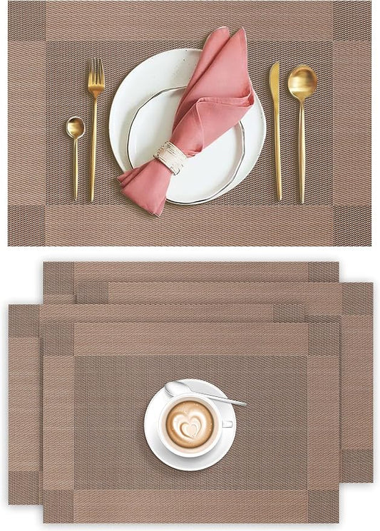 Aofmee Placemats Set of 4, Heat Resistant Place Mats, Washable Durable PVC Table Mats, Woven Vinyl Plastic Placemats for Dining Table, Non-Slip Stain Resistant Kitchen Table Placemats, Easy to Clean