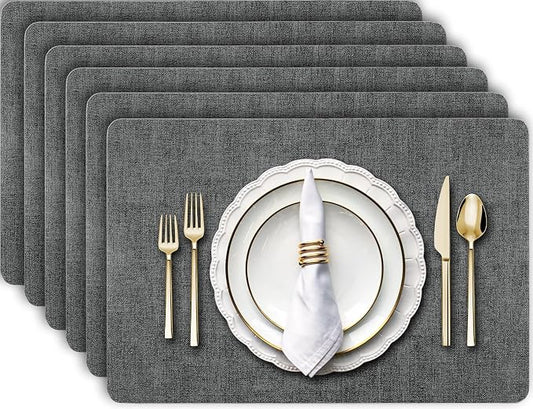 Aofmee Faux Leather Placemats Set of 6 - Waterproof - Wipeable - Washable - Heat Resistant - Anti Slip Stain Resistant Kitchen Dining Table Place Mats, Suitable for Indoor & Outdoor Use, Easy to Clean