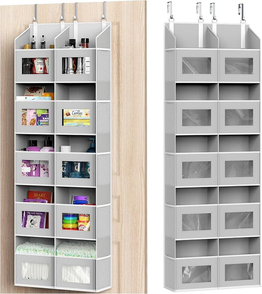 Simple Houseware Extra Large Heavy Duty Over the Door Organizer with 10 Clear Window Pockets, 80 lbs Capacity for Pantry, Closet, Bathroom, Gray