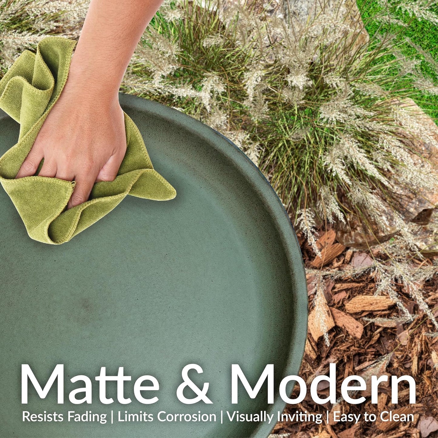 Sunnydaze Gleeful Garden Metal Bird Bath for Outdoors - Large Decorative Iron Birdbath - 23-Inch - Matte Green