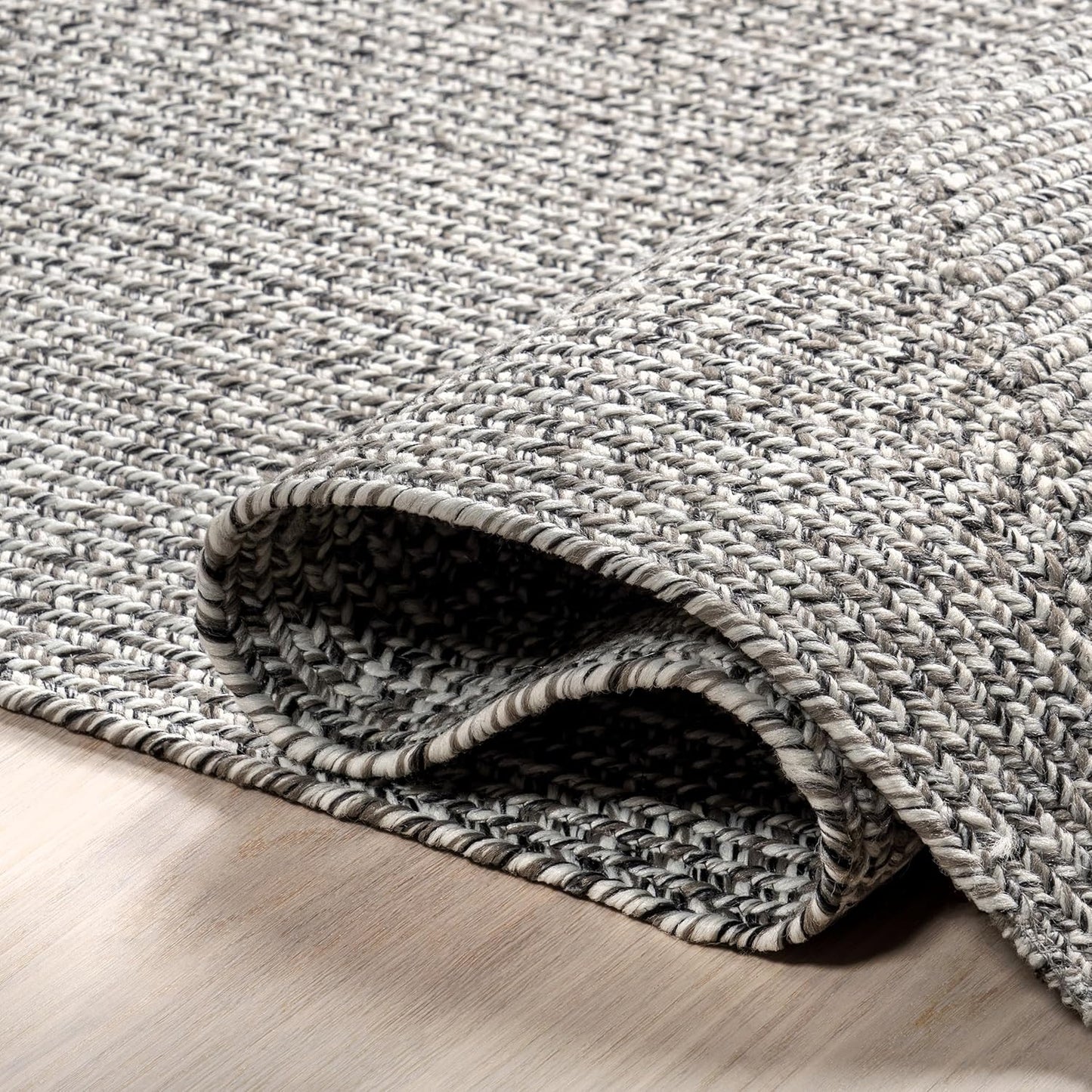 nuLOOM 8' Round Solid Hand Braided Indoor/Outdoor Area Rug, Pet-Friendly, High Traffic, Weather Resistant, for Patio, Balcony, Bedroom, Living, Dining Room, Wynn Salt and Pepper