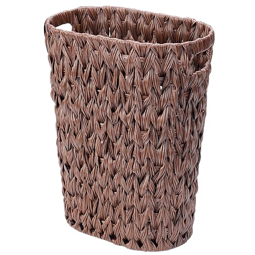 Coeusy 5 Gallon Wicker Trash Can Brown,Bathroom Trash Can with Handles,Handwoven Waste Basket Waterproof Narrow Small Garbage Can for Bedroom,Bathroom,Office