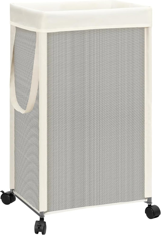 STORAGE MANIAC Laundry Hamper with Wheels, 90L (23.7 Gal) Large Tall Rolling Laundry Basket with Removable and Washable Liner Bag, Aesthetic Dirty Clothes Hamper for College, Dorm, Off-white