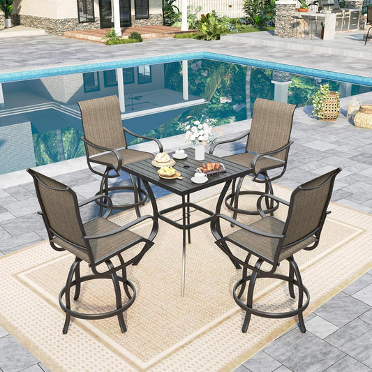Sophia & William Outdoor Bar Set, Patio Bar Table and Chairs Set, Counter Height Patio Set - 4 x Swivel Bar Chairs, 1 x Square Bar Table