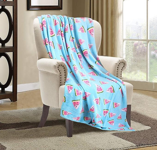 Elegant Comfort Luxury Velvet Super Soft Christmas Prints Fleece Blanket-Holiday Theme Home Décor Fuzzy Warm and Cozy Throws for Winter Bedding, Couch and Gift, 50 x 60 inch, Watermelon