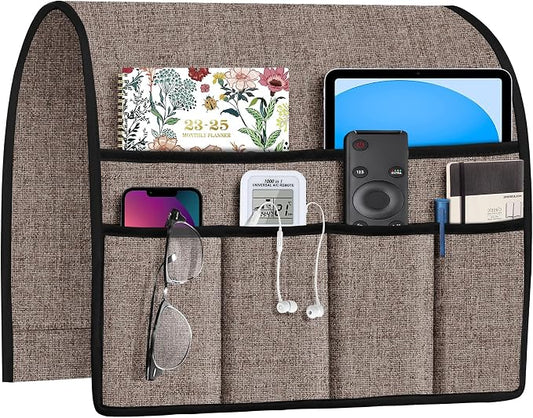 Joywell Armrest Organizer Remote Holder for Recliner Armchair Caddy Couch Sofa Arm Chair Caddie with 6 Pocket Storage for Magazine, iPad, Phone, Light Camel