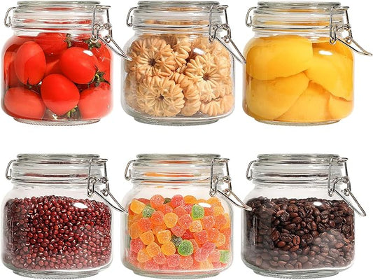 ComSaf 6-Pack 27oz Square Glass Pantry Canisters, Aesthetic Food Storage Jars for a Full Makeover, Modular Containers for Coffee, Sugar, Cookies, Snacks & Spices