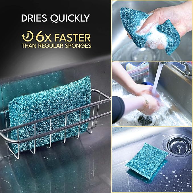 Dish Sponges for Kitchen (3 Pcs) Non-Scratch Scrub Sponges for Dishes, Pots, Pans, Glass, Stainless Steel & Nonstick Cookware–Odor-Resistant, Quick-Dry, Flexible, Durable & Reusable Cleaning Scrubbers