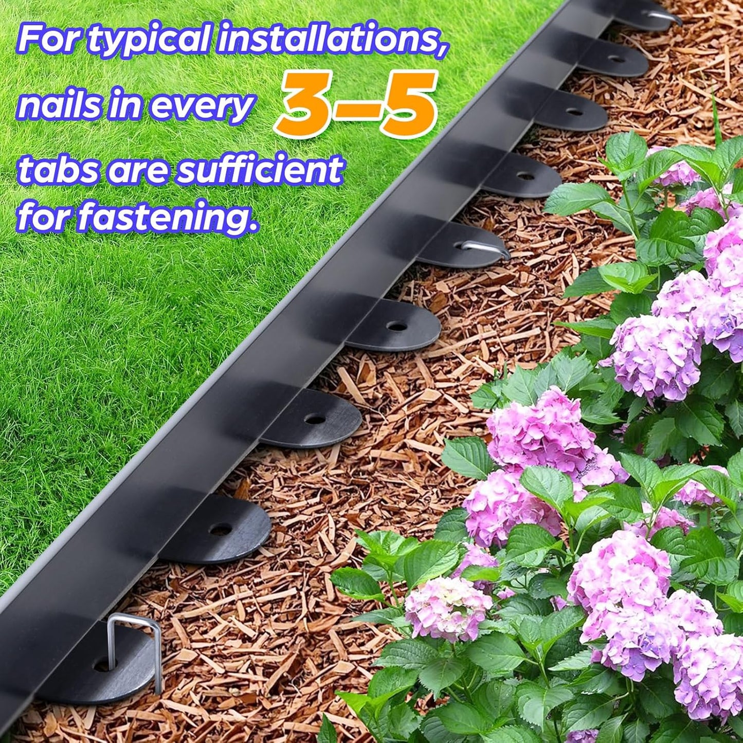 Landscape Edging, 2.0" x 80' Plastic Garden Edging with 100 Pcs Metal Spikes, Flexible Garden Border for Lawn, Landscaping, Flower Beds