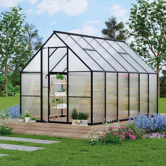 Greenhouse 6x11 FT Aluminum-Framed Heavy Duty Polycarbonate with Quick Setup Structure and Roof Vent Large Enhanced Outdoors Green House Kit