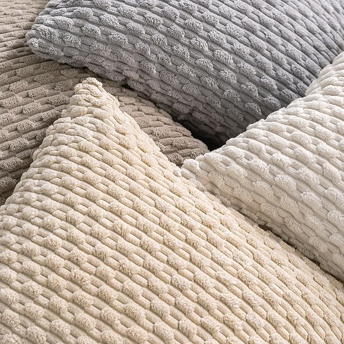 Set of 4 Neutral Decorative Throw Pillow Covers 16x16 Inch Corduroy Pillow Covers for Bed Couch Sofa Living Room Soft Square Cushion Cases
