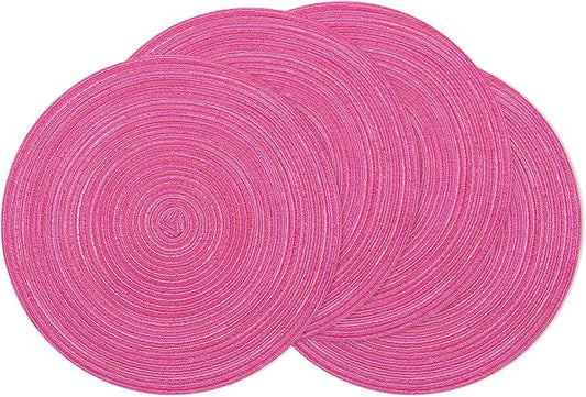 SHACOS Round Placemats Set of 4 Round Table Placemats Braided Cotton Place Mats 15 inch for Kitchen Dining Table Holiday Party (Hot Pink, 4)